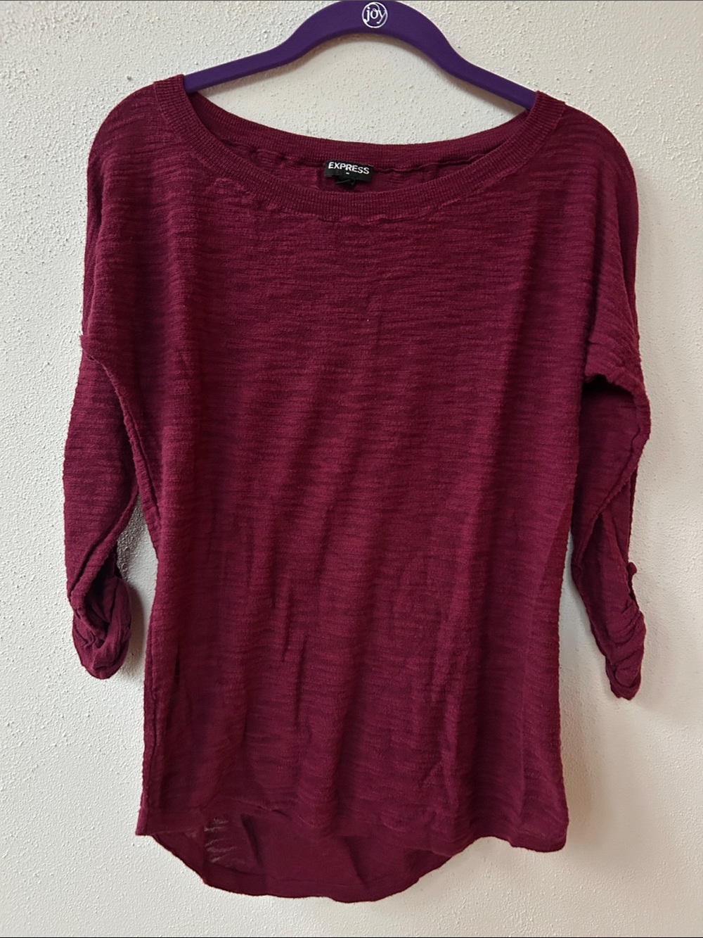 Express Women's Burgundy Boatneck Knit Top